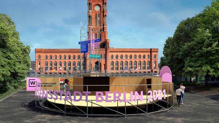 Events in der ganzen Stadt. Die temporäre Ausstellung vor dem Roten Rathaus ist nur ein kleiner Teil des ganzjährigen Wissenschaftsprogrammes.
