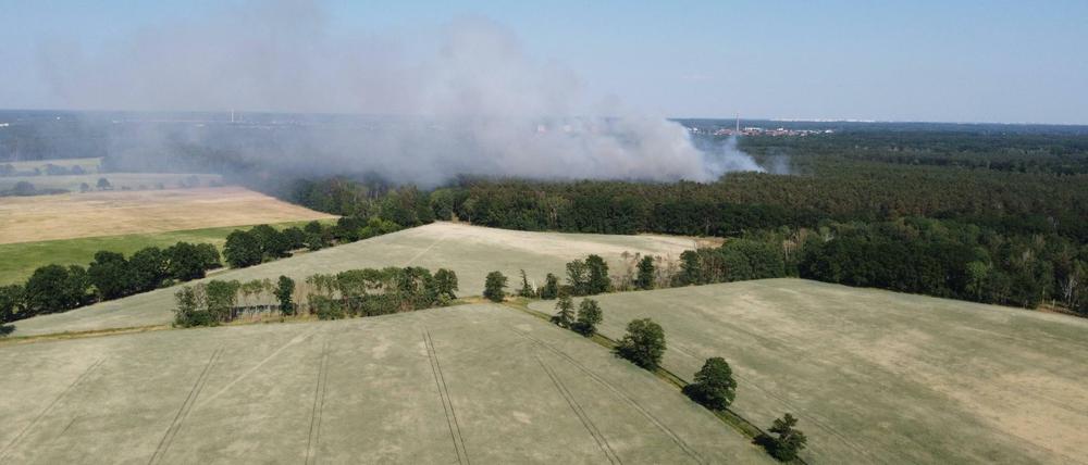Eine gut sichtbare Rauchwolke bei Bötzow (Gemeinde Oberkrämer) kündet vom ersten großen Waldbrandereignis des Jahres.