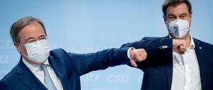CDU-Chef Armin Laschet (l.) und CSU-Chef Markus Söder demonstrieren Geschlossenheit.