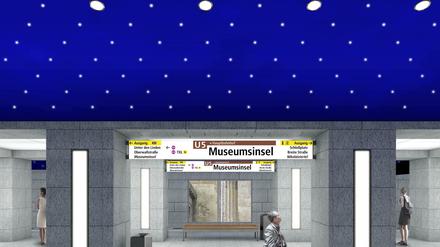 So sieht der U-Bahnhof Museumsinsel in der Visualisierung des Architekturbüros von Max Dudler aus.