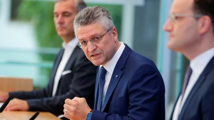 Bundesgesundheitsminister Jens Spahn, Lothar Wieler, Präsident des Robert-Koch-Instituts (RKI) und Ralf Franke, Leiter des Siemens-Gesundheitsmanagement