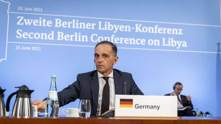 Alle Teilnehmer im Blick: Außenminister Heiko Maas (SPD) bei der von der Bundesregierung ausgerichteten zweien Libyen-Konferenz im Auswärtigen Amt.