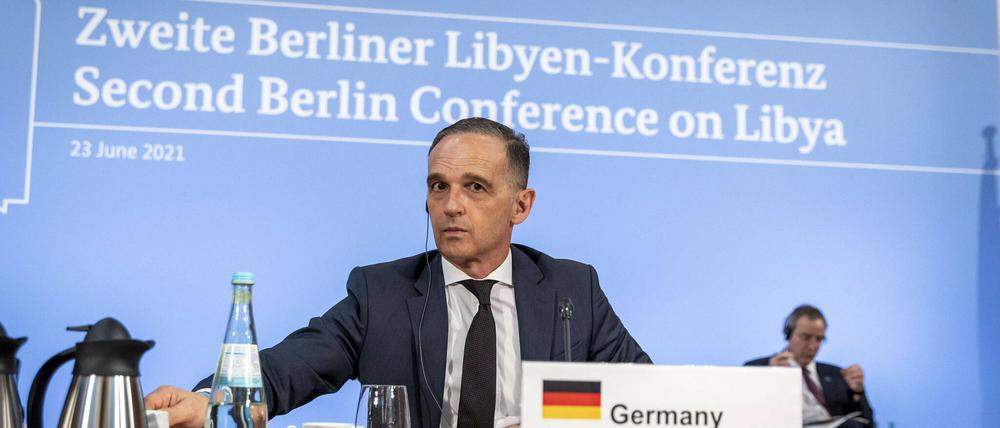 Alle Teilnehmer im Blick: Außenminister Heiko Maas (SPD) bei der von der Bundesregierung ausgerichteten zweien Libyen-Konferenz im Auswärtigen Amt.