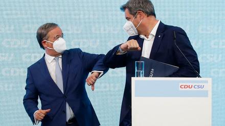 CDU-Chef Armin Laschet und CSU-Chef Markus Söder bei der Vorstellung des Union-Wahlprogramms am 21. Juni in Berlin.