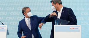 CDU-Chef Armin Laschet und CSU-Chef Markus Söder bei der Vorstellung des Union-Wahlprogramms am 21. Juni in Berlin.