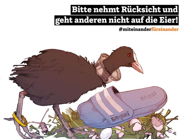 Insgesamt 30 Banner und Plakate werben an Badestellen und geschützten Uferstreifen für ein Umdenken der Besucher.