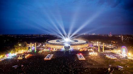 Blick auf das Olympia-Gelände in Berlin während des Lollapalooza-Festivals 2019.