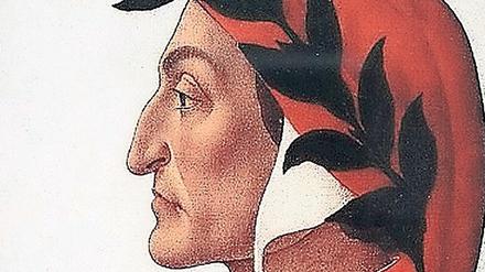 Italiens Nationaldichter. Dante Alighieri auf einem Gemälde von Sandro Botticelli.