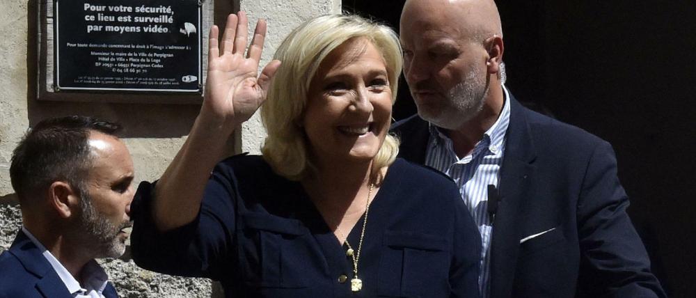 Die Parteichefin des „Rassemblement National“, Marine Le Pen, am Samstag in Perpignan.