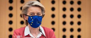 European Commission President Ursula von der Leyen looks on prior to a working lunch as Slovenia takes over the rotating European Union presidency, in Brdo, near Kranju on July 1, 2021. (Photo by Jure Makovec / AFP)