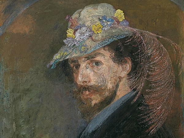 James Ensors „Zelfportret Met Bloemenhoed“ von 1883.