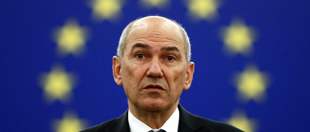 Der slowenische Regierungschef Janez Jansa am Dienstag im Europaparlament in Straßburg.