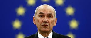 Der slowenische Regierungschef Janez Jansa am Dienstag im Europaparlament in Straßburg.