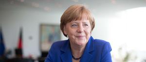 Bundeskanzlerin Angela Merkeln spricht im Bundeskanzleramt mit Journalisten.