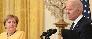 US-Präsident Joe Biden und Kanzlerin Merkel bei der Pressekonferenz im Weißen Haus.