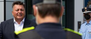 Berlins Innensenator Andreas Geisel (SPD) am Donnerstag an der Polizeiwache auf dem Alexanderplatz.
