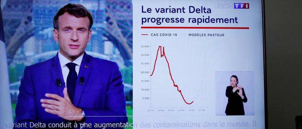 Frankreichs Präsident Macron bei seiner Fernsehansprache