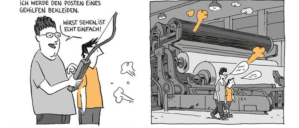 Der Neue: In dieser Szene aus „Lehrjahre“ lernt Guy Delisle seinen Arbeitsplatz kennen - und die Eigenheiten der Kollegen.