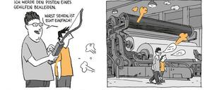 Der Neue: In dieser Szene aus „Lehrjahre“ lernt Guy Delisle seinen Arbeitsplatz kennen - und die Eigenheiten der Kollegen.