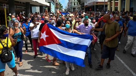 Demonstranten in Havanna (am 11. Juni 2021)