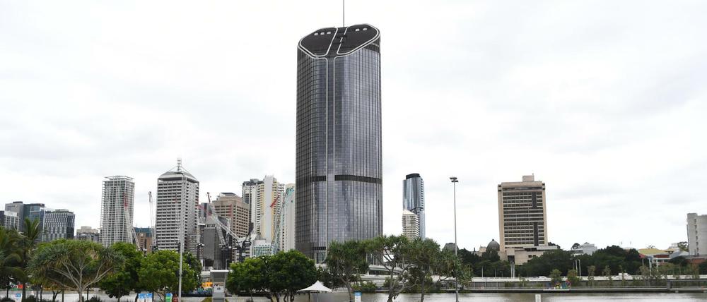 Australien, Brisbane: Am Strand von South Bank, der aktuell für die Öffentlichkeit gesperrt ist.