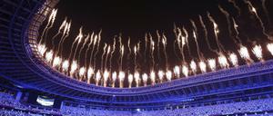 Das Olympiastadion in Tokio während der Abschlussfeier. 
