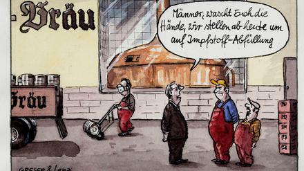 Eine der Karikaturen, die in der Ausstellung zu sehen sind.