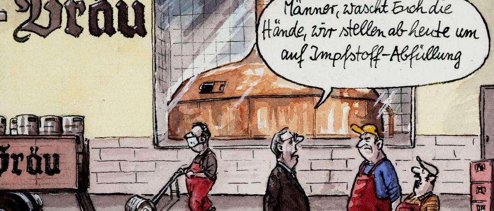 Eine der Karikaturen, die in der Ausstellung zu sehen sind.