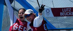 Versilberte Chance. Sie starteten auf Rang drei ins entscheidnende Medal Race vor Enoshima, dann schafften es Susann Beucke und Tina Lutz (v. li.) sich sogar noch um eine Medaillenfarbe zu verbessern. 