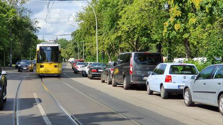 Das Grün auf der rechten Seite der Hohenschönhauser Straße soll weg. Dafür bekommt die Tram eine eigene Trasse.