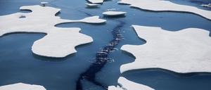 ARCHIV - 21.07.2017, Kanada, Victoria Strait: Gebrochenens Meereis treibt auf dem Wasser, nachdem der finnische Eisbrecher MSV Nordica auf der Nordwestpassage in der Victoria Strait im Arktischen Ozean gefahren ist. (zu dpa «Das Eis schmilzt, die Schiffe kommen: «Das wird sich ausweiten»» vom 23.08.2018) Foto: David Goldman/AP/dpa +++ dpa-Bildfunk +++