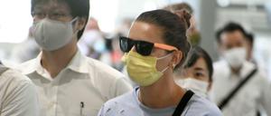 Olympia-Sprinterin Kristina Timanowskaja an einem Flughafen östlich von Tokio.