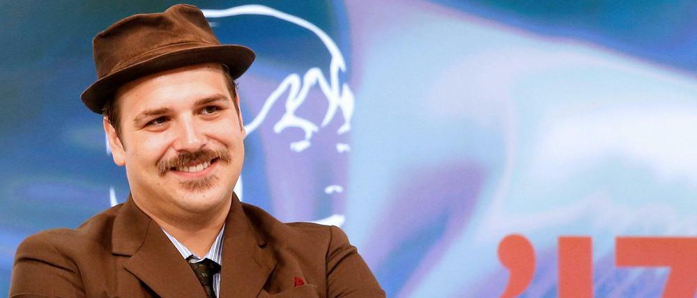 Ferdinand Schmalz bim Ingeborg-Bachmannpreis, 2017. Er gewann damals.