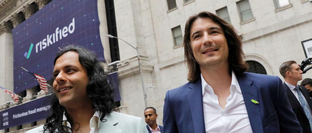 Die Gründer von Robinhood, Baiju Bhatt und Vlad Tenev, am Tag des Börsengangs der Firma in der Wall Street.