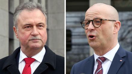 Claus Weselsky (l), Vorsitzender der GDL, und Martin Seiler, Personalvorstand der DB
