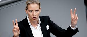 Die Spitzenkandidatin der AfD für die Bundestagswahl und Fraktionsvorsitzende Alice Weidel bei einer Rede im Bundestag. 