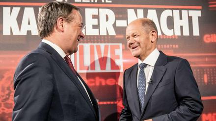 Die Kanzlerkandidaten von SPD und Union, Olaf Scholz und Armin Laschet, bei Bild TV.