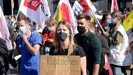 Demonstration von Charité und Vivantes-Mitarbeitern in Berlin.