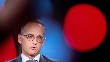 Heiko Maas (SPD), Außenminister, auf einer Pressekonferenz zu den Evakuierungsmaßnahmen am Flughafen Kabul im Auswärtigen Amt.