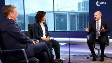 Armin Laschet (CDU, l-r), Annalena Baerbock (Bündnis 90/Die Grünen) und Olaf Scholz (SPD), Kanzlerkandidaten ihrer Parteien.
