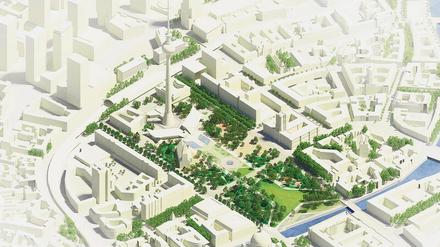 Ein von Promenaden begrenzter Mittelstreifen vom Fernsehturm bis zur Spree – so sieht es der Sieger-Entwurf der Landschaftsarchitekten des Büros „RMP Stephan Lenzen“ vor.