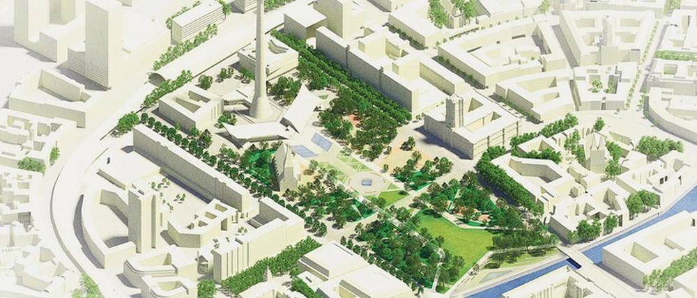 Ein von Promenaden begrenzter Mittelstreifen vom Fernsehturm bis zur Spree – so sieht es der Sieger-Entwurf der Landschaftsarchitekten des Büros „RMP Stephan Lenzen“ vor.