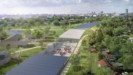 Solarstrom vom Dach und in der Mitte ein Lernort mit Laden und Gastronomie – so stellen sich die Initiatoren die „Morgenfarm“ vor.