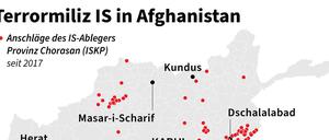 Karte mit Anschlägen des ISKP in Afghanistan.