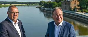 Vor harten Wochen in Brandenburg: Landesparteichef Michael Stübgen und CDU-Kanzlerkandidat Armin Laschet, hier an der Grenze zwischen dem polnischen Slubice und Frankfurt (Oder).