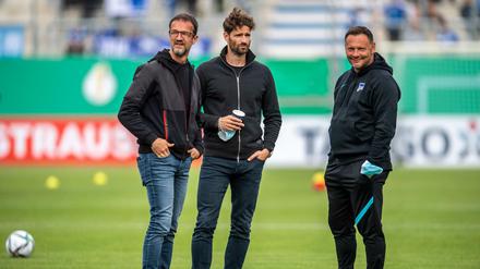 Wollen Stabilität: Geschäftsführer Fredi Bobic (l-r), Sportdirektor Arne Friedrich und Trainer Pal Dardai.