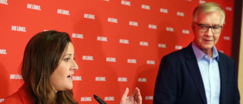 Das Spitzenduo der Linken, Parteichefin Janine Wissler und Fraktionschef Dietmar Bartsch. 