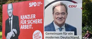 Wahlplakate von Olaf Scholz und Armin Laschet