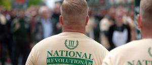 Anhänger der Partei "Der Dritte Weg" bei einer 1.Mai-Demonstration in Plauen 2019. 