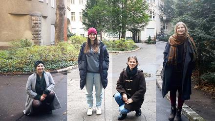 Bildkombo mit den vier Macherinnen vom Wandelnden Kulturzentrum in verschiedenen Hinterhöfen Neuköllns.